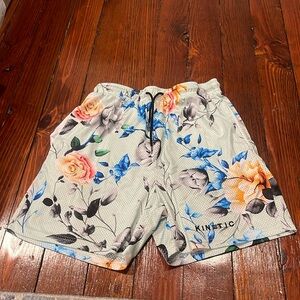 Large Teal Floral Mesh Shorts